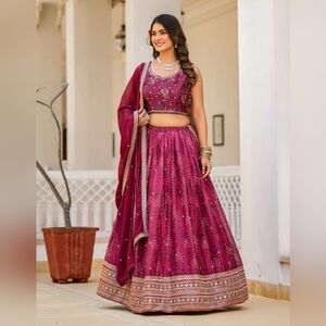 Elegant Maroon Faux Georgette Lehenga Choli – Perfect for Weddings & Special